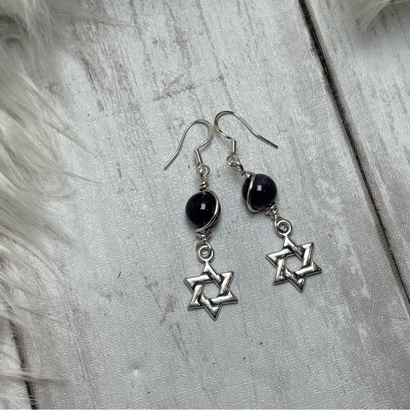 Artisan Designed Amethyst Crystals And Star Of David Silver Pl Charm Ear… - Picture 12 of 15